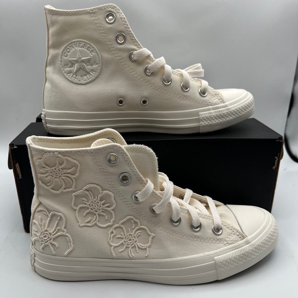 Converse Chuck Taylor All Star Womens 7.5 Egret Floral Embroidery High Top Shoes